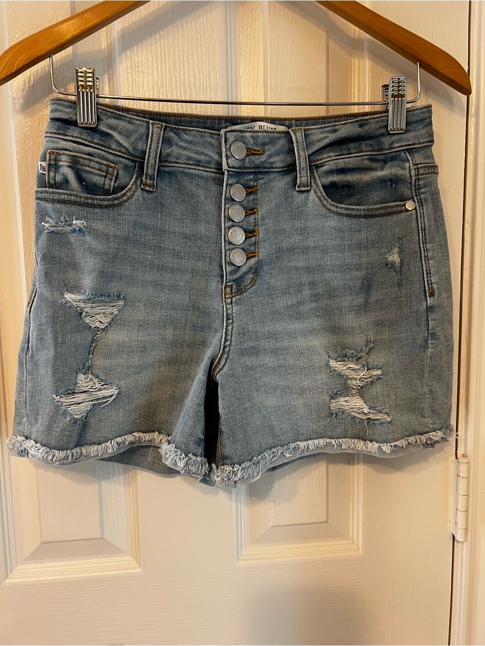Judy Blue Light Blue Distressed High-Rise Jean Shorts, Size S